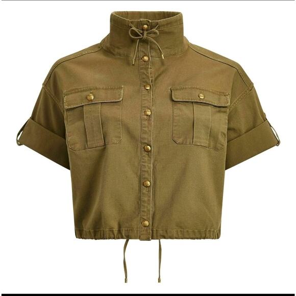 Lauren Ralph Lauren Vondra Cropped Boxy Utility Jacket Olive Twill Size 14 - Picture 1 of 8